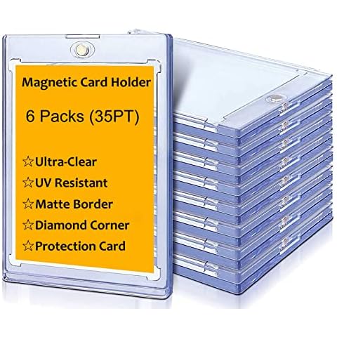 6 ct Magnetic Card Holder,35 pt Card Protectors Hard Plastic Thickness Top Card Loaders for Trading Cards,MTG Cards, YUGIOH Cards, Sports Cards, Baseball Cards Toploaders,Basketball/Football Cards Cover