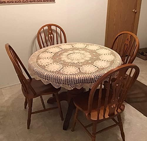 USTIDE 180cm Round Cotton Crochet Lace Tablecloth Beige Vintage Woven Dining Kitchen Table Cover, 70.9 inch (Round) - Image 4