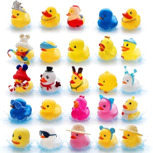 24 Patitos de Goma Divertidos Juguetes de Baño Duckie, Coloridos Patos de Goma Bañera Bebe Flotar Patos de Baño, juguetes divertidos para niños niñas regalos de fiesta de Navidad