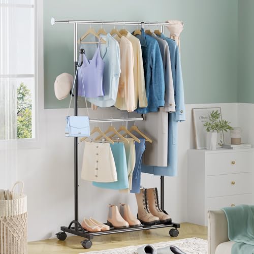 FAVOOSTY Perchero con ruedas, perchero móvil estable, perchero de metal, ajustable, 89,50 × 39,00 × 161,20 cm - imagen 7