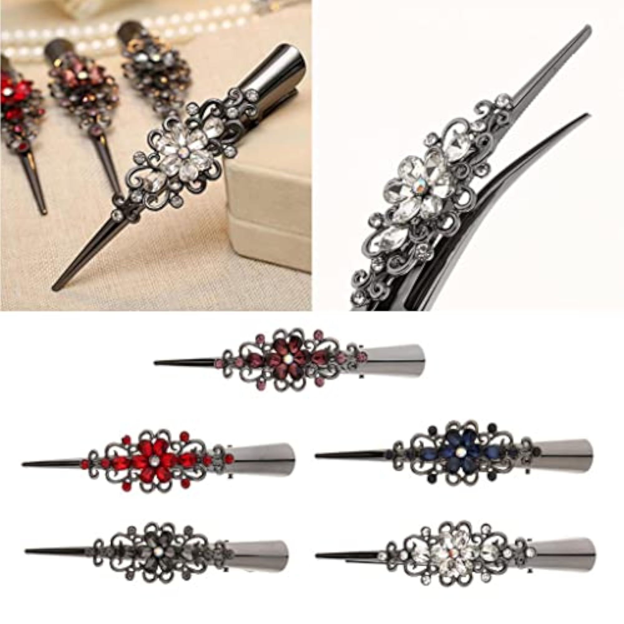3pc Rhinestone Hair Alligator Clips Set for Women