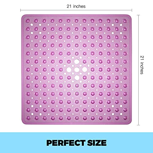 Yinenn Shower Mat Square Bathroom Mats 21 X 21 Inches With Suction Cups And Drain Holes, Non Slip And Washable For Showers (Purple) #TOP3