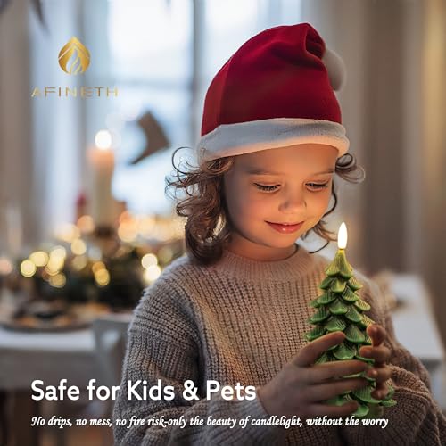 Image of Christmas Tree Candles with Remote, Green Flameless Candle Battery Operated