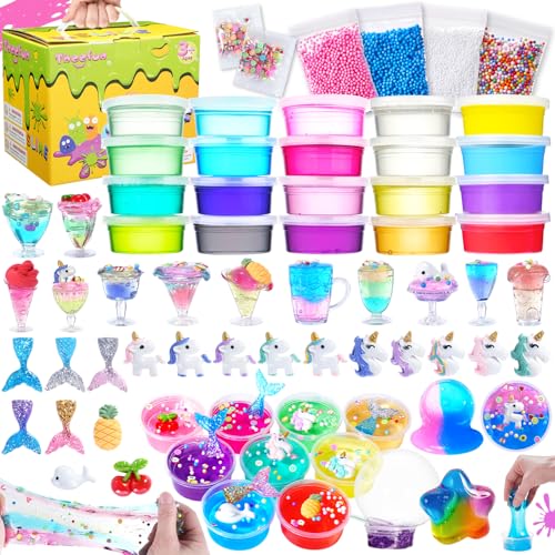 Theefun Slime Kit, Slime DIY con 20 Slime de Cristal, 4 de Arcilla y Charms de Slime de Unicornio Suministros de Slime Juguetes Creativos para Niños de 3 Años en Adelante