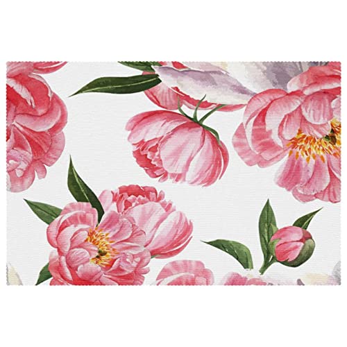 Set de table pivoines antidérapant et résistant à la chaleur lot de 6