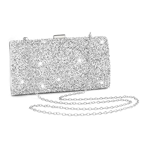 ELABEST Glitter Evening Clutch Bag Double Sided Diamond Bag Crossbody Purse Wedding Party Bag for Women and Girls (Silver) Cover