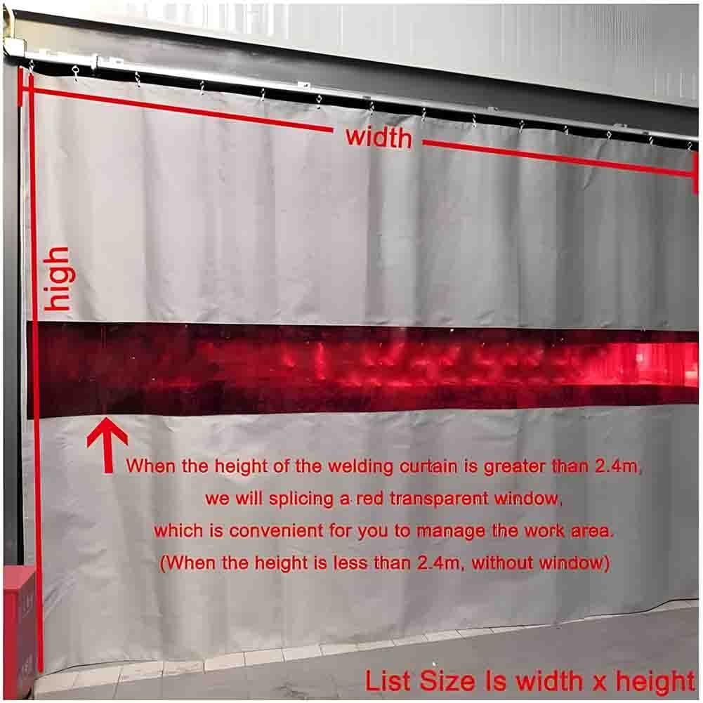 Cortinas industriales para soldar, ignífugas, con revestimiento de silicona, con ventana de visión transparente roja para almacén, taller, 1,9 x 2 m
