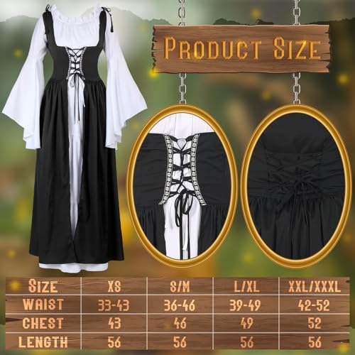Image of Bonuci 6 Pcs Medieval Renaissance Fairy Costume Women Halloween Elf Cosplay Outfits Victorian Dress Elf Ears Fairy Headpiece