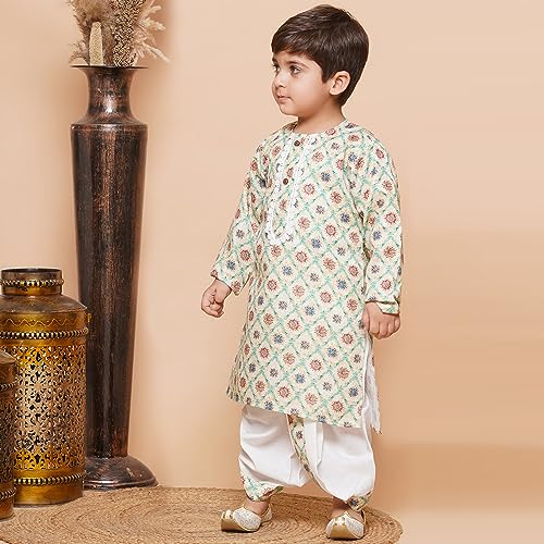 Image of AJ DEZINES Kids Ethnic Wear Pure Cotton Yellow Dhoti Kurta Set For Boys (Twister-1918-YELLOW-0)