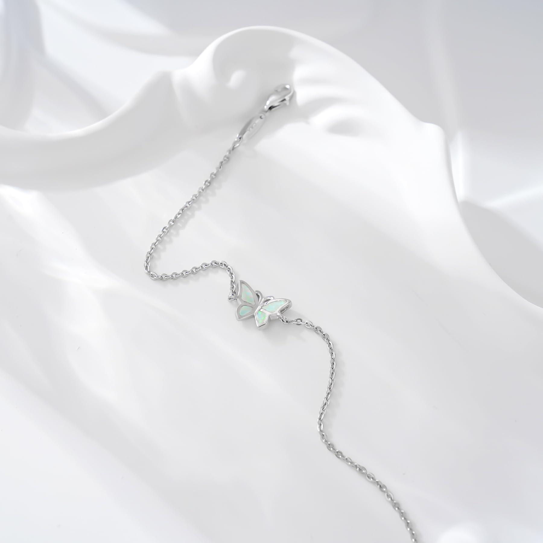CHIC & ARTSY Womens Fußkettchen 925 Sterling Silber erstellt Opal geschichtet Fußkettchen Armband zierlich Perlen Kette Fußkettchen einstellbar 11" beste Freundin Fußkettchen für Frauen