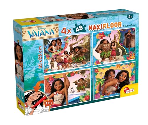 Lisciani - Puzzle Vaiana Disney - 4 x 48 Pièces pour Enfants dès 4 Ans - Puzzle Maxi Floor Double Face à Colorier - 4 Formats 35 x 25 cm - Disney Vaiana -...