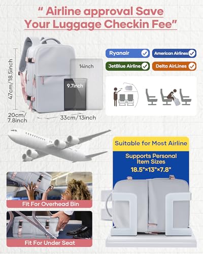 Large Vacuum Backpack Travel with Pump, 18×14×8 Personal Item Travel Bag Flight Approved, Carry on Backpacks with Dry Wet Seperation, 15.6 inch Laptop Backpack suitable for Casual Business, Grey2