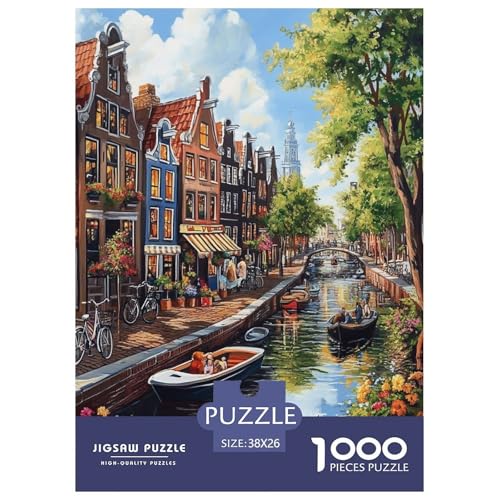 Canal de Ámsterdam Puzzle Paisaje 1000 Piezas para Entretenimiento Creativo Clásicos Regalos Obra De Arte Rompecabezas Desafiante Noches De Juegos Adultos Y Niños A Partir De 12 Años 38x26cm/1000pcs