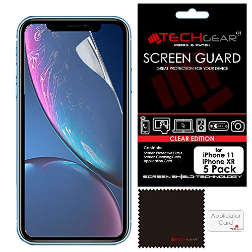 TECHGEAR [5 Pack] Protection d'Écran pour iPhone 11, iPhone XR - Film de Protection Ultra Clair avec Chiffon de Nettoyage et Carte d'Application Compatible pour iPhone 11, iPhone XR (6.1)
