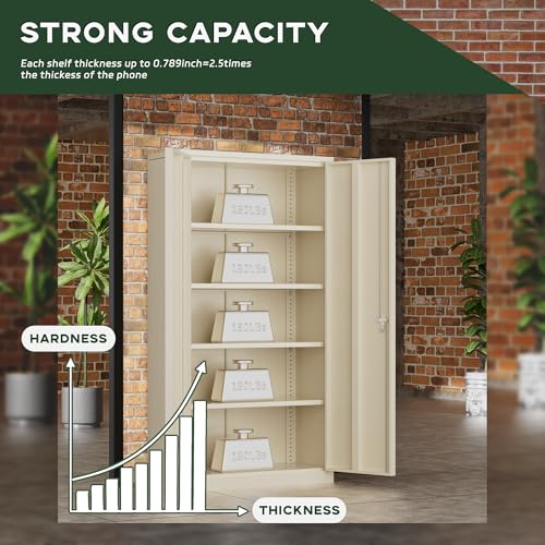 Image of Greenvelly 72 inch Metal Storage Cabinet with Locking Doors and 4 Adjustable Shelves, Lockable Steel Cabinet for Home Office, Garage, Shop, School (Grey 36 inch W x 18 inch D)