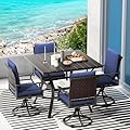 LEVELEVE 5 Piece Outdoor Patio Dining Set with 4 Swivel Dining Chairs & 1 Large Square Dining Table,Bistro Furniture Set for Lawn, Garden, Deck, Backyard and Porch