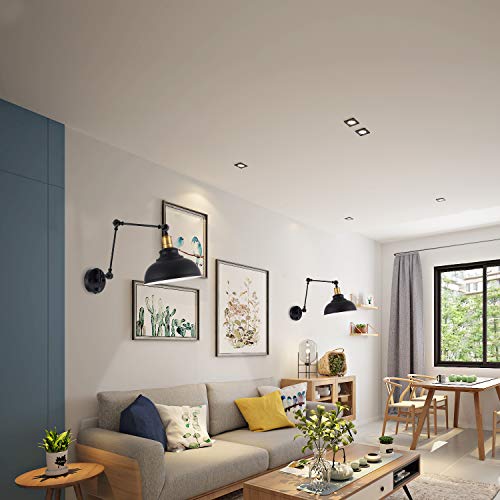 Larkar Dimmable Industrial Black Plug In Swing Arm Wall Lights With Switch Hard Wired For Bedroom Sconce Metal Shade 2-Pack #TOP7