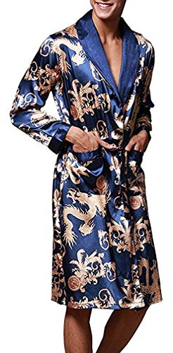 Mens Satin Robe Silk Long Sleeve Kimono Bathrobe Sleepwear Loungewear2