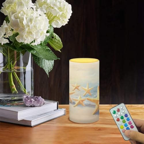 Image of Flameless LED Candles Battery Operated Candle with Remote Timer Color Changing Control Long Lasting Pillar Candle Tealights for Indoor Outdoor Decoration, Coastal Gold Starfish
