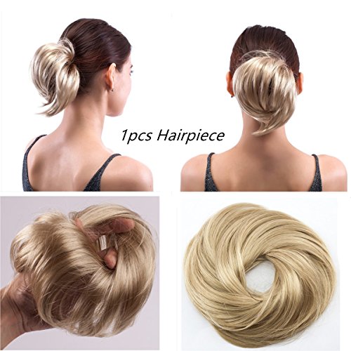 MERRYLIGHT Synthetic Hair Ribbon Elasticity Chignon Hair Bun Ponytail Extensions Hair Pieces 70024 (Ash Blonde M24/88)
