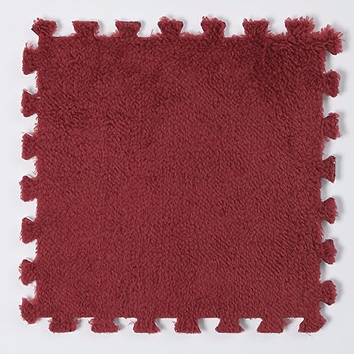 Alfombra entrelazada de Felpa y Espuma para Gatear, Alfombra Cuadrada entrelazada Tipo Rompecabezas, Alfombra Antideslizante, Alfombra para Escalar y decoración del hogar (Rojo, 10 Piezas)
