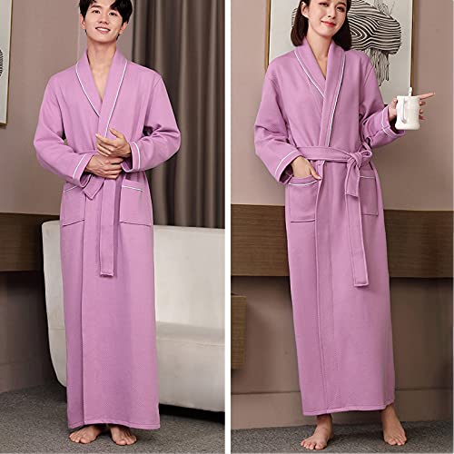 Women Men Kimono Robe, Four Seasons Luxury Pure Cotton Lengthen Bathrobe, with Belt & Pockets V-Neck Hotel Shower Dressing Gowns Gift,Men Purple,XXL4