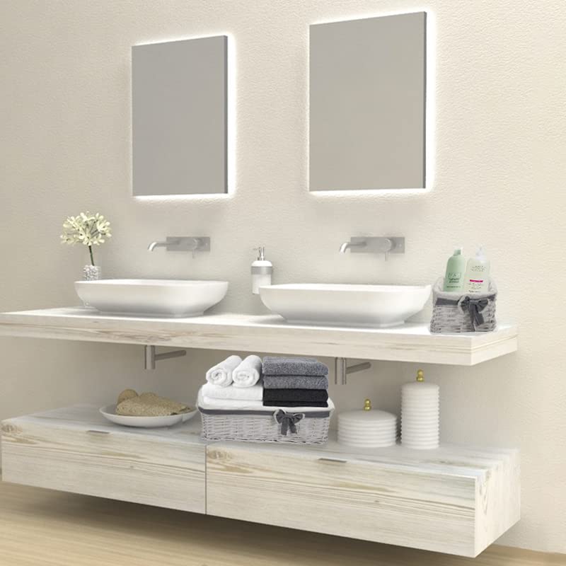 Virsus Set di 3 Cesti in Vimini portaoggetti impilabili 8342, misura 45x27x15 cm e 2 cesti 20x20x12 cm, con fodera in Tessuto, cesto intrecciato organizer per bagno, dispensa, Bianco con Fiocco