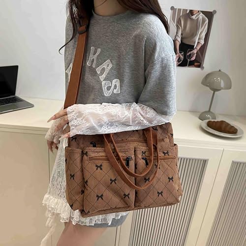 Bolso tote marrón con múltiples bolsillos y cierre miniatura 6