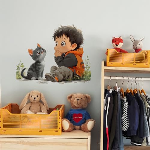 Vinilo Decorativo Acuarela Niño y Gato Achang miniatura 6