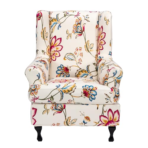 CRFATOP Printed Wing Chair Slipcovers 2 Piece Stretch Wingback Chair Cover Spandex Fabric Wingback Armchair Covers with Elastic Bottom for Living Room Bedroom Wingback Chair,A07