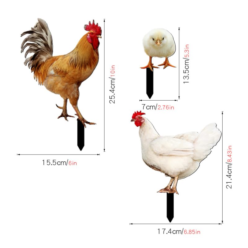 Image of balacoo Garden Chicken Stakes Decorative Rooster Hen Chicks Outdoor Yard Lawn Stakes Acrylic Double-Sided Realistic Chicken Decor