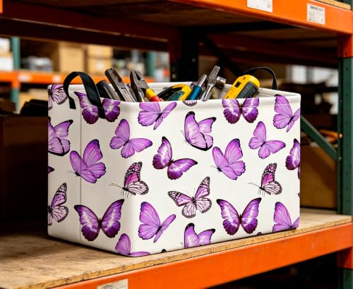 Image of CLOCOR Rectangular Storage Basket,Collapsible Storage Bin,Gift Basket(Deeppurple Butterfly)