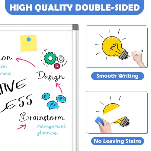 Image of WALGLASS Large White Board 48x36 Double-Sided Dry Erase Magnetic for Wall | 11-Layer, Aluminum Frame, Smooth Write & Clean, Wall Mount & Hanging, Full Accessories for Home, Office, School