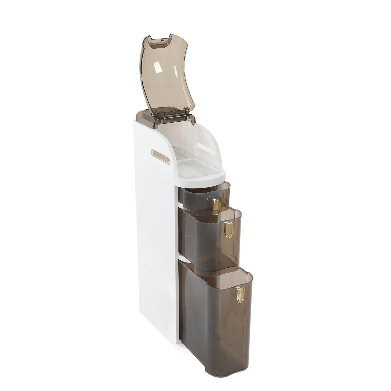 Ausla Armadietto Portaoggetti Sottile, Armadietto Stretto in PP PET con 4 Cassetti e Ruote, Ampia Apertura Superiore, Accesso Laterale Alla Carta Igienica, per Bagno, Camera da Letto, Piccoli