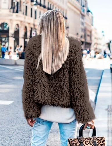 Aoang Women's 2025 Winter Coats Fleece Cropped Jacket Faux Fur Long Sleeve Shaggy Warm Outerwear Fall Clothes4