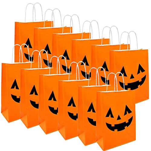 36 Pieces Halloween Pumpkin Gift Candy Bags, Halloween Paper Bags with Handle Trick or Treat Bags Party Favor for Halloween Party Decorations
