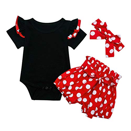 Newborn Baby Girl Polka Dots Princess Birthday Halloween Christmas Costume Ruffle Romper+Pants+Headband Clothes