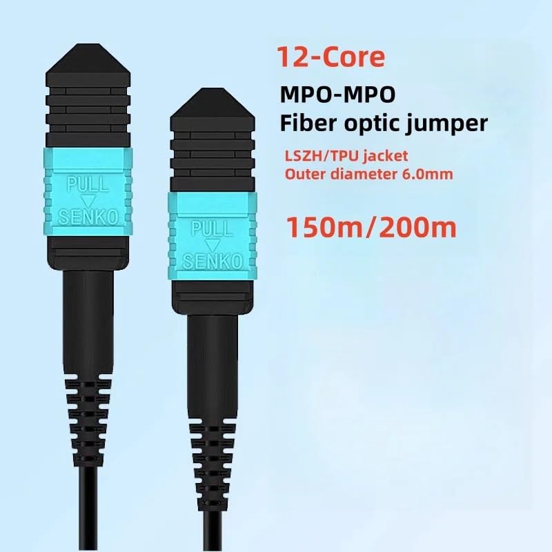 12-core MPO -MPO Armored Patch Cord, G657A1 Single Mode, B Pole, Outdoor LSZH, TPU Optical Cable, with P Outer Layer, 150 Meters, 200 Meters(TPU Both Female 150m)
