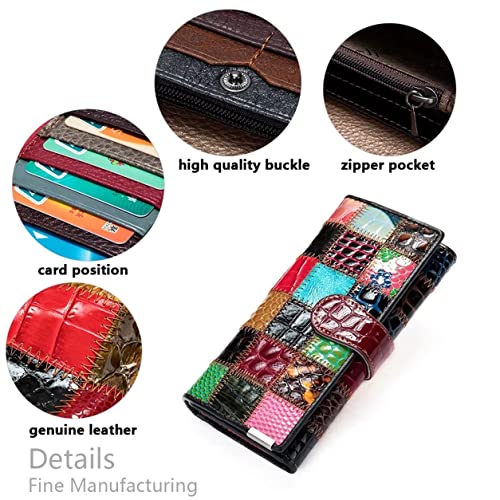 Genuine Leather Women's Wallet Long Zipper Coin Purse Multicolor Stitching Card Holder and Purses Coin Pocket3