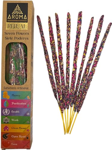 HOSTENATURA Incienso Orgánico Ritual 7 Poderes Aroma Incienso Artesanal - Cajita con 8 Barras de Incienso - 1 Hora duración