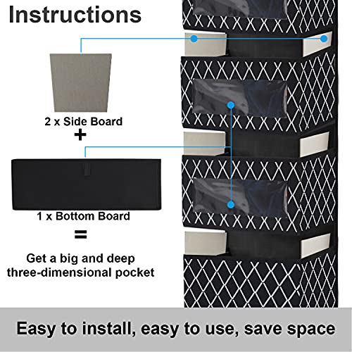 Over The Door Hanging Organizer With 5 Large Pocket - Wall Mount Pantry Storage With Clear Pvc Window & 2 Big Metal Hooks For Closet,Bathroom,Nursery,Bedroom,Dorm,Baby Diapers,Kids Toys,Snacks (Black) #TOP4