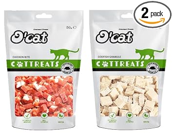 O'Cat Chicken and Bite 50 GMS + O'Cat Codfish Granule 50 GMS Treats for Cats & Kitten | Dental & Training Cat Treats.