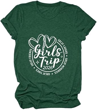 Summer Tops for Women, Girls Trip 2025 Shirt, Funny Vacation Trip Heart Graphic Letter Print Short Sleeve Tee