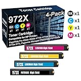 4-Pack (BK+C+Y+M) Compatible High Yield 972X (F6T84AN L0R98AN L0S04AN L0S01AN) Toner Cartridge Used for HP PageWide Pro 452dn 452dw 477dn 477dw 552dw 577dw 577z Printer (Texts-Clear)