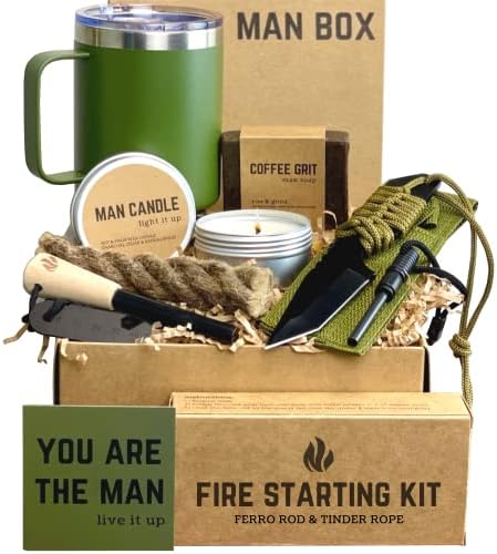 Man Box, Gift Box for Men - Birthday Gifts for Men, Mens Gift Basket, Gift Set Ideas, Unique Presents for Him - Cool Camping Gift Sets for Guys, Son, Brother, Boyfriend, Dad, Husband, Male, Friend