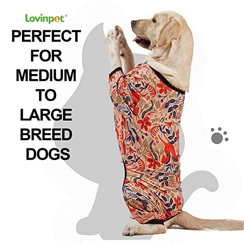 LovinPet Large Breed Dog Pajamas, Lightweight Pullover Full Coverage Dog Pjs, Pitbull Onesie, Happy Horse Coral Print - Image 2