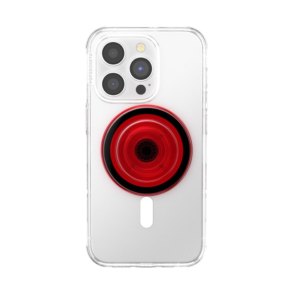 PopSockets Agarre para teléfono Compatible con MagSafe, Anillo Adaptador para MagSafe Incluido, Soporte para teléfono, Compatible con Carga inalámbrica, Color Rojo translúcido