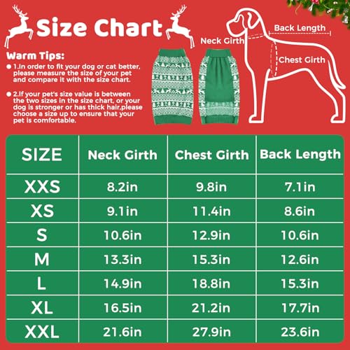 Image of Christmas Dog Sweaters for Small Medium Large Dogs and Cats,Pet Soft Warm Holiday Outfit Girl & Boy,Pup Winter Clothes Turtleneck Double Knitting Collar for Outdoors Playing(Green,XXL)