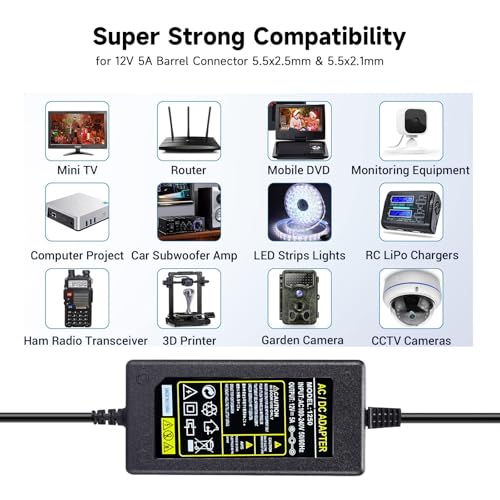 Image of Replacment for Sceptre Monitor Power Cord 12V 5A AC Adapter for Sceptre EC Series 32 inch 30 inch 27 inch 24 inch 22 inch 20 inch 19 inch 15 inch E248W E225W E205W E275W E209W Monitor Power Supply Cord Charger & More 12V 5V 4A 3A 2A