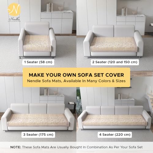 Image of Nendle Premium Chenille Floral Sofa Mat Arms Cover Only - Soft & Durable Protector for L Shape /Standard Sofa Set (58 cm, Beige, 1 Piece)